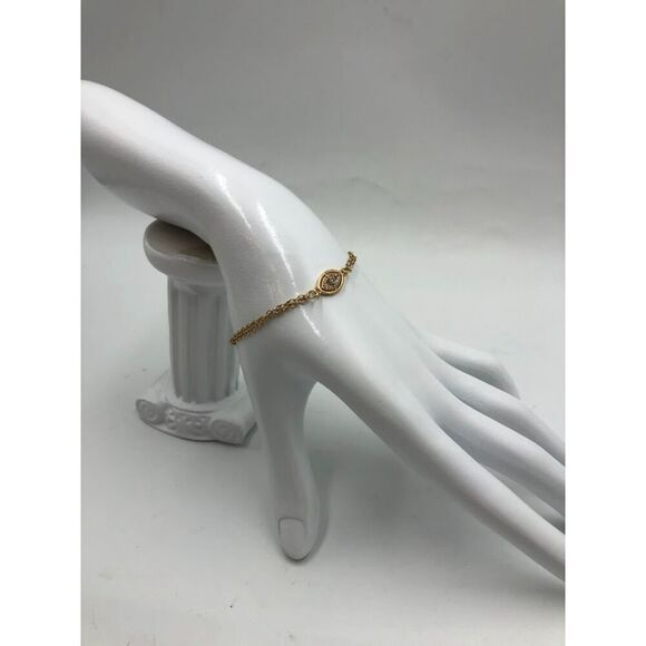 18K Gold Plated Women's Evil Eye Bracelet with Center Faux Stone Waterproof - Picture 4 of 11